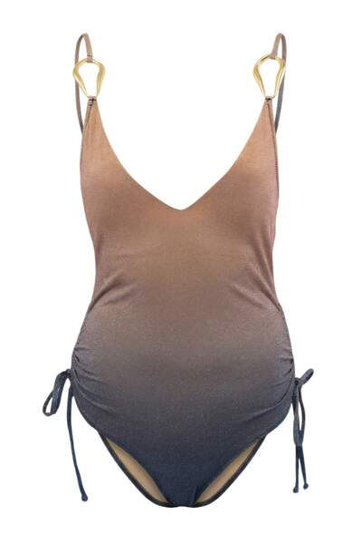 Trendyol Kollektion Farbverlauf-Glitzer-Badeanzug mit tiefem V-Ausschnitt und...