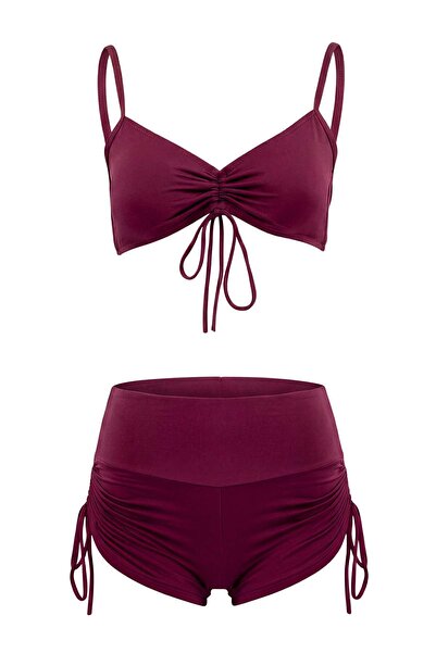 Trendyol Collection Set bikini talie înaltă cu braletă din material plum și p...