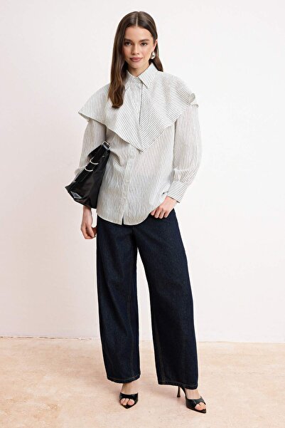 Trendyol Modest Πολύχρωμο Κανονικό Πουκάμισο Τερικότον Ριγέ Υφαντό με Λεπτομέ...