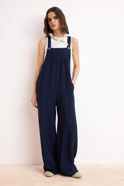 Kolekce Trendyol Námořnická modrá Gilet Form Volný Maxi Lněný overal TWOSS21T...