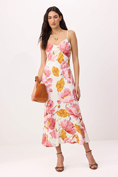 Συλλογή Trendyol Ροζ-Πολύχρωμο Floral Φόρεμα σε γραμμή Α Maxi Υφαντό TWOSS23E...