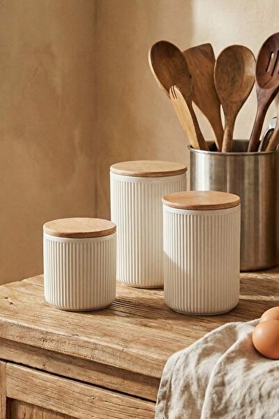 TRENDYOLMİLLA HOME Set de 3 recipiente de depozitare cu capace din lemn TPHSS...