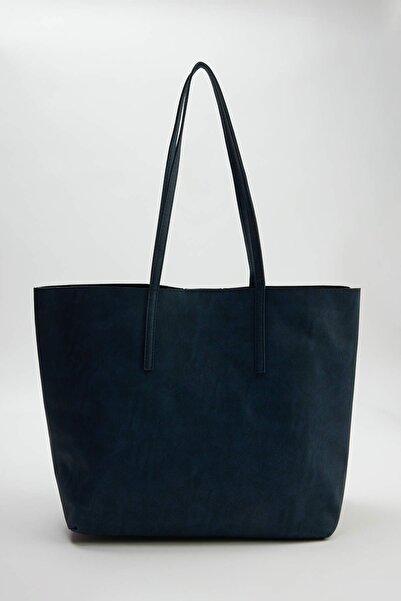 TRENDYOL SHOES Marineblaue Nubuk-Umhängetasche für Damen in Maxi-Größe mit Co...