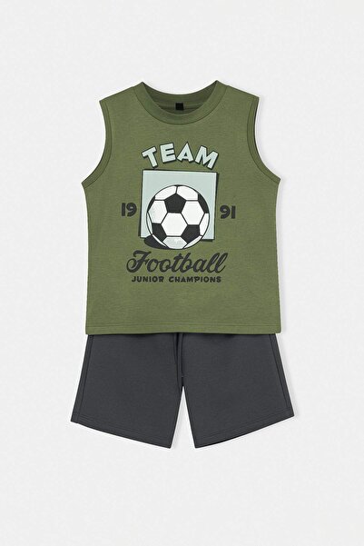 TRENDYOLKIDS Комплект от блуза и долнище с принт Haki TKDSS25AU00139