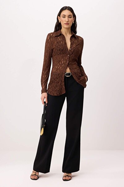 Trendyol Collection Brown Plain Slim Fit Shirt Collar Standard Sleeve Long La...