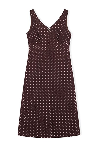 Trendyol Curve Καφέ Πουά τεμάχια Φιόγκος Μάξι Τούλι Ελαστικό Πλεκτό Φόρεμα Με...