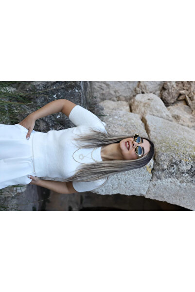 bytugcekaya Pulover alb cu mânecă scurtă, cu textura moale, mărime standard