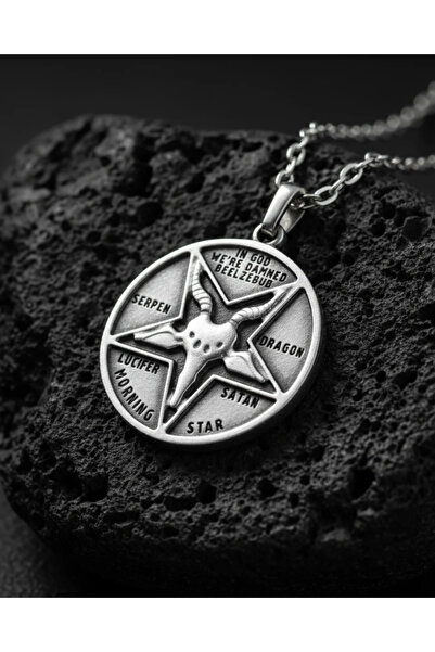 Alooya Pagan - Keçi Şeytan - Hz. İsa Gümüş Kaplama Düz Zincir Kolye