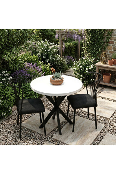 MOONCAPELLA 2 Sandalye 1 Masa Takımı YuvarlakMutfak Masası Sandalye 70x70 cm ...