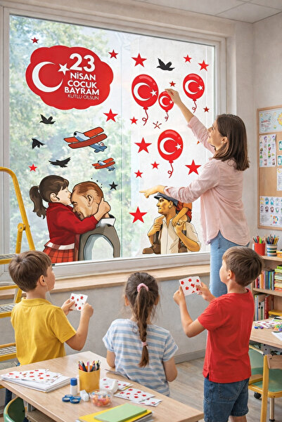 Kt Grup 23 Nisan Atatürk Ve Çocuk Duvar Sticker 50x70 Cm
