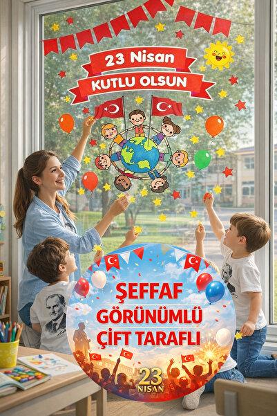 Kt Grup 23 Nisan Çocuk Bayramı Eğlenceli Cam Duvar Süsleme Sticker Seti