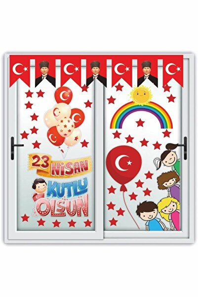 Kt Grup 23 Nisan Çocuk Bayramı Eğlenceli Cam Duvar Süsleme Sticker Seti