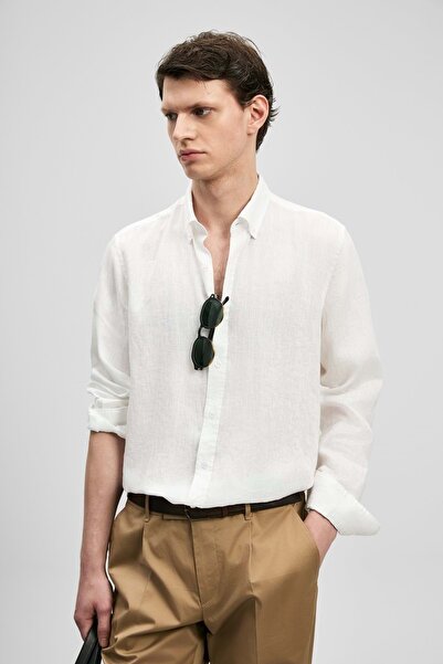 Lufian 111010654 Pitaya Men's Linen Shirt Comfort Fit Men's Shirt White