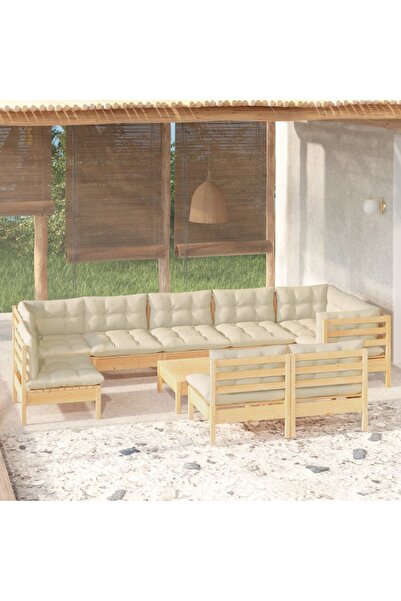 Concept Set mobilier grădină cu perne crem, 10 piese, lemn masiv de pin
