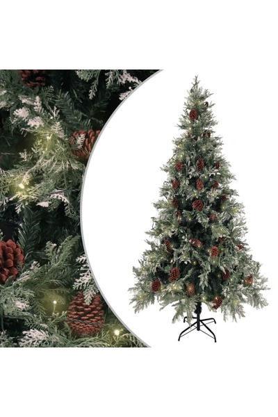 Concept Brad de Crăciun cu LED-uri&conuri de pin verde&alb 225cm PVC&PE