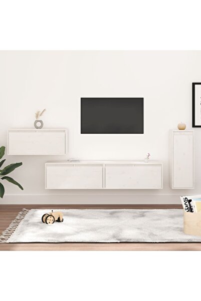 Concept Comode TV, 4 buc., alb, lemn masiv de pin