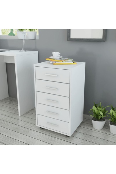 Concept Dulap de birou cu rotile și 5 sertare, alb