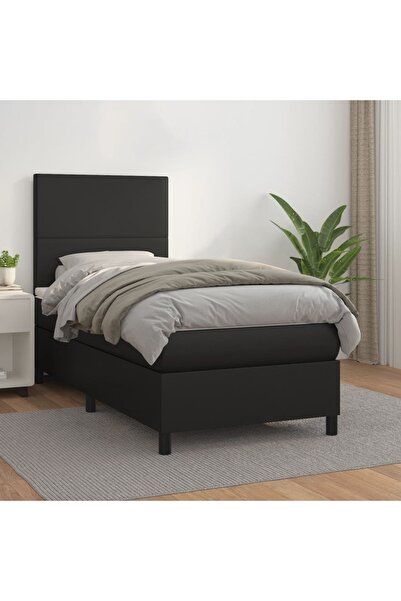 Concept Pat box spring cu saltea, negru, 80x200 cm, piele ecologică