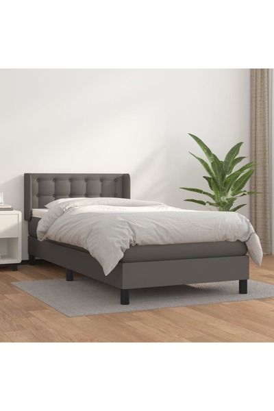 Concept Pat box spring cu saltea, gri, 90x200 cm, piele ecologică
