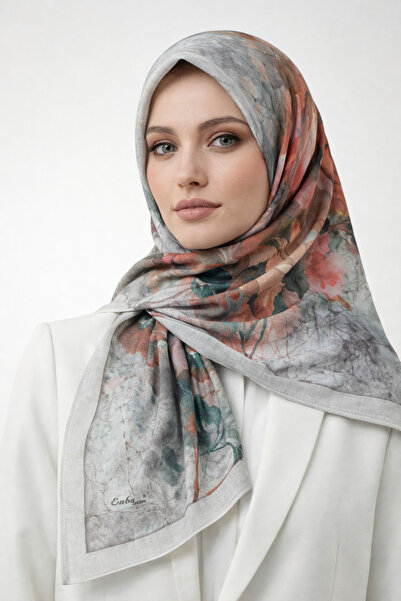 mim eşarp Βαμβακερό κασκόλ με σχέδιο λουλουδιών Enba 90x90 εκ.