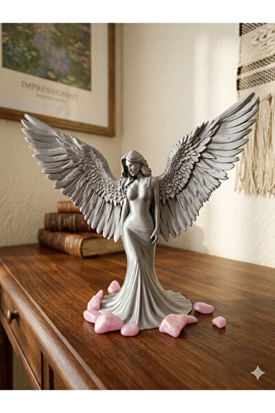 3dvan Gri Renkte Büyük Kanatlı Melek Figürü