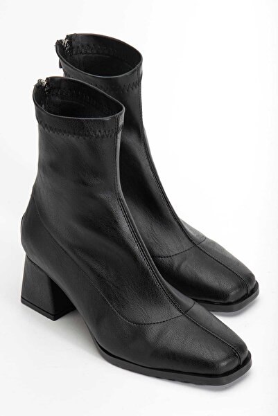 Moda Hanım Kadın Siyah Küt Burun Streç 5 cm Topuklu Bot