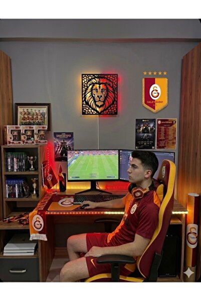 zuzucastore Galatasaray Sarı Kırmızı Aslan Kablosuz Ledli Duvar Dekoru
