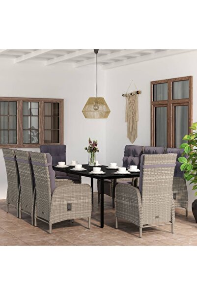 Concept Set mobilier de grădină cu perne, 9 piese, gri și negru