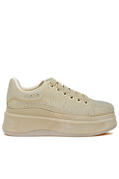 london Rag Women Rhinestones Embellished Chunky Sneakers in Beige