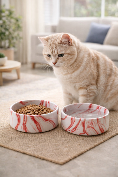NitruDesign 2 Adet Yüksek Kalite Seramik Kedi Ve Köpek Mama Su Kabı - (12.5 C...