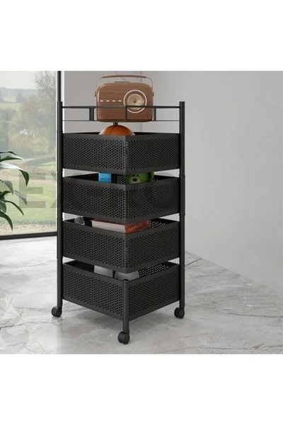 SMANIA Cărucior rotativ SpinRack™ cu rafturi - 4 niveluri (negru)