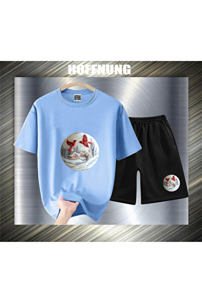 HOFFNUNG Unisex Casual Short Sleeve Set with 2Red Birds Print Outdoor Spring/...