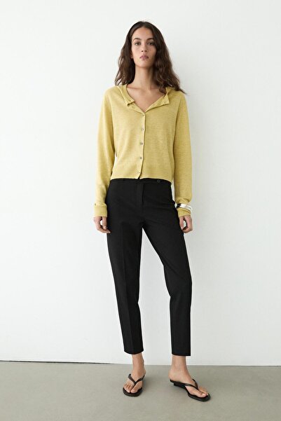 Massimo Dutti Kısa keten triko hırka