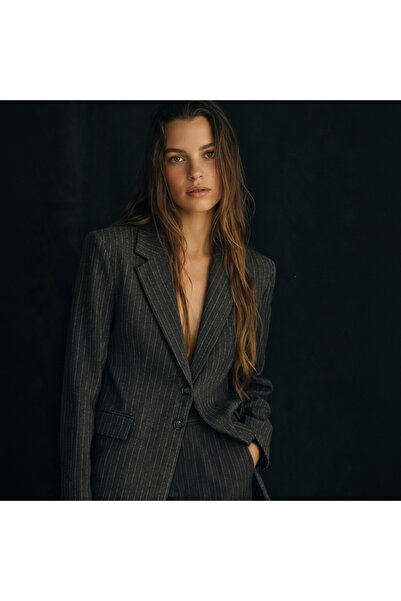 FEG STORE Çizgili Blazer Antrasit Ceket