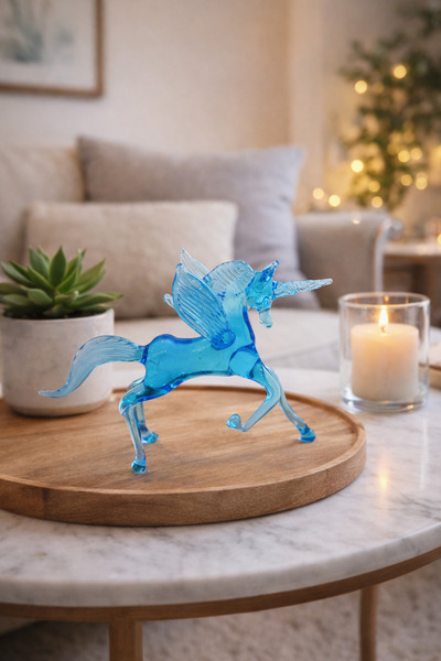 ADAMODART Pegasus Kanatlı At Dekoratif Cam Biblo - Turkuaz
