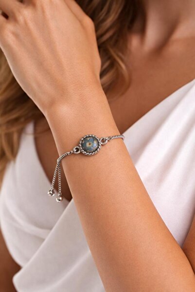 maycollection Gerçek Mavi Beni Unutma Çiçeği Ayarlanabilir Asansör Zincirli T...