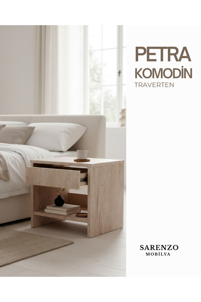 Sarenzo Petra Traverten Görünümlü Komodin Üstten Çekmeceli