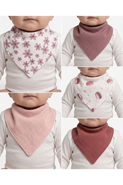 S-Mall Bebek Salya Önlük -Fular -2 Kat Müslin -2 Çıtçıt -5'li - Leylak