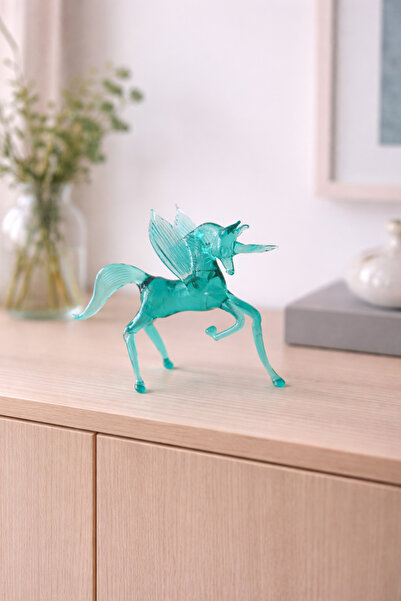 ADAMODART Unicorn Boynuzlu At Cam Dekoratif Cam Biblo - Su Yeşili