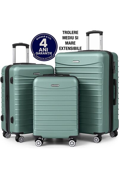 Quasar & Co. Set 3 trolere, S/M/L,Model Line, 4 roti maner telescopic, cifru,...
