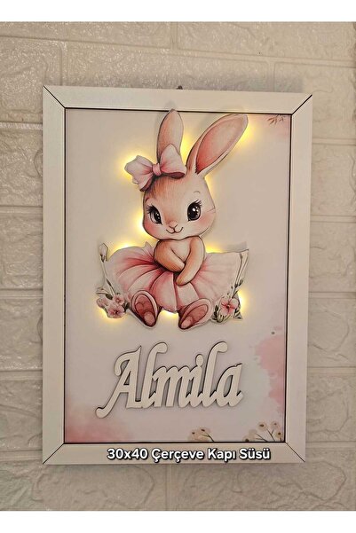 s'he design organizasyon 30x40 BÜYÜK BOY LEDLİ AHŞAP OBJELİ KAPI SÜSÜ / BEBEK...