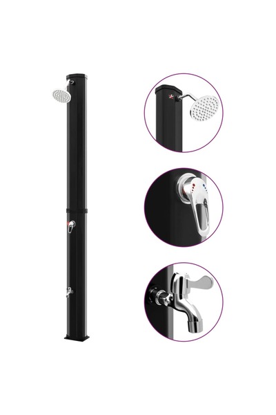 Concept Duș solar de exterior cu cap de duș și robinet, negru, 35 L