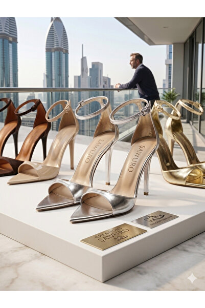 ŞAWURO فستان سهرة نسائي، حذاء بلون فضي، مقدمة مدببة، ارتفاع الكعب 11 سم