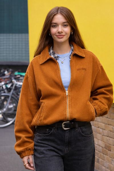 september island Lux Mustard Color Corded Fabric Velvet Oversized Coat