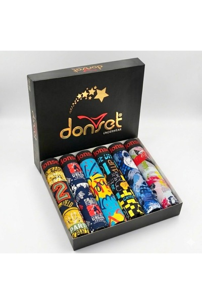 donset Erkek Desenli Boxer - 6'lı Özel Kutusunda Bohçalık Özel Paket