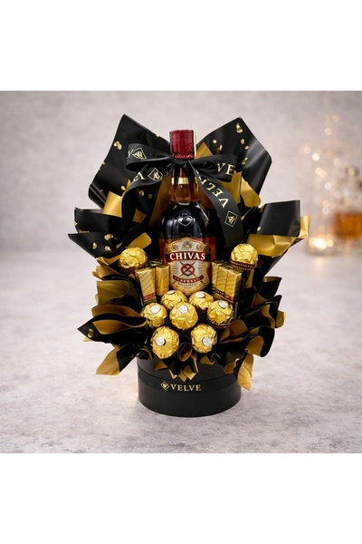 velve Cosulet cadou Delice pentru barbati,Chivas Regal 12 YO, 9 praline Ferre...