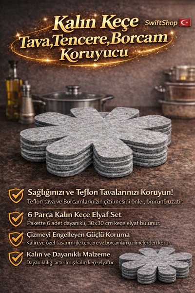 Swift Shop AÇIK GRİ RENK Kalın Tencere, Tava& Borcam Koruyucu Çizdirmez Elyaf...