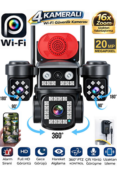 SONREİR ES5904 4 Kameralı WiFi Güvenlik Kamerası 4K Ultra HD Türkçe Hareketli...