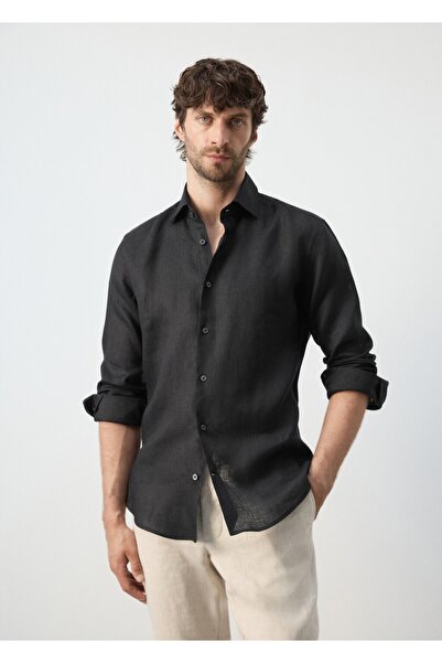 MANGO Man Dar kesim %100 keten gömlek