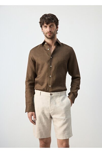 MANGO Man Dar kesim %100 keten gömlek